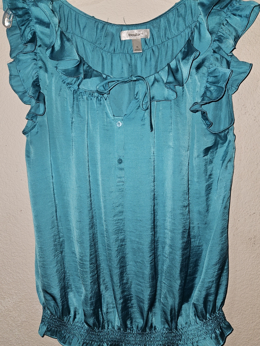 Dressbarn Teal Ruffle-Trim Satin Camisole